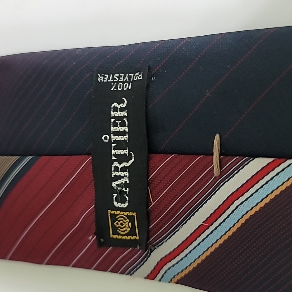 Vintage Men's Cartier Tie Blue Gold White Multicolor Diagonal Stripes 57" Long - Picture 4 of 5